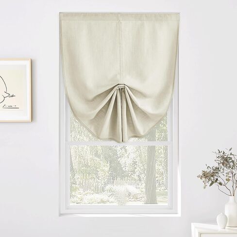 RYB HOME Linen Door Curtain, Privacy Tricia Door Window Curtains for Patio French Door Front Door Sidelight Storm Door Curtain, W26 x L40 inches, Natural, 1 Piece in Kuwait