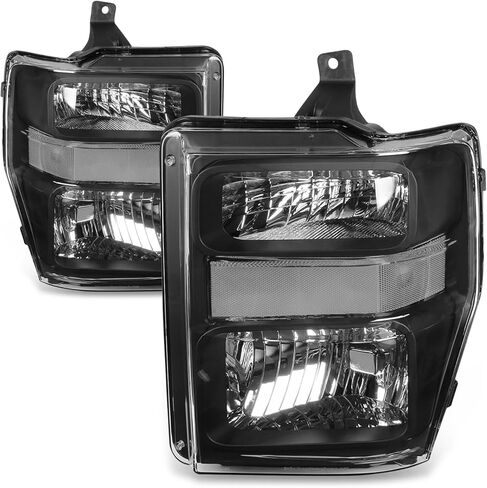 Auto Dynasty Factory Style Halogen Headlights Assembly Compatible with Ford F250 F350 F450 F550 Super Duty 2nd Gen 2008-2010, Driver and Passenger Side, Black Housing Clear Corner in Saudi Arabia