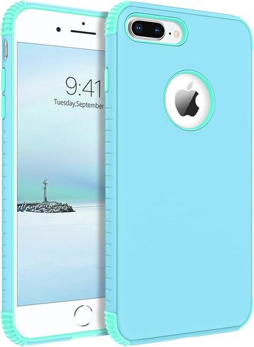 حافظة BENTOBEN iPhone 8 Plus، حافظة iPhone 7 Plus، 2 في 1 نحيفة هجينة مقاومة للصدمات من مادة البولي كربونات الصلبة الواقية من السقوط لهاتف iPhone 8 Plus / 7 Plus 5.5 بوصة، أرجواني/أخضر in Kuwait