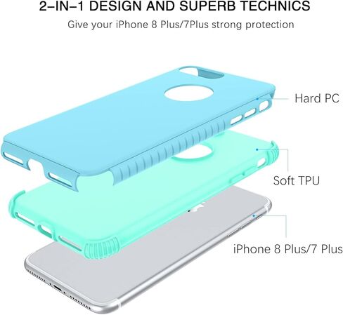 حافظة BENTOBEN iPhone 8 Plus، حافظة iPhone 7 Plus، 2 في 1 نحيفة هجينة مقاومة للصدمات من مادة البولي كربونات الصلبة الواقية من السقوط لهاتف iPhone 8 Plus / 7 Plus 5.5 بوصة، أرجواني/أخضر in Kuwait
