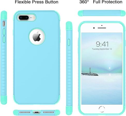 حافظة BENTOBEN iPhone 8 Plus، حافظة iPhone 7 Plus، 2 في 1 نحيفة هجينة مقاومة للصدمات من مادة البولي كربونات الصلبة الواقية من السقوط لهاتف iPhone 8 Plus / 7 Plus 5.5 بوصة، أرجواني/أخضر in Kuwait