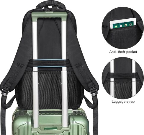 حقيبة ظهر للكمبيوتر المحمول، حقيبة ظهر متينة مضادة للسرقة أثناء السفر، حقيبة كمبيوتر محمول جامعية للرجال والنساء تناسب كمبيوتر محمول مقاس 17.3 بوصة - أسود in Kuwait