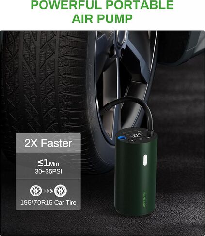 Tire Inflator Portable Air Compressor, AMPBANK AT004 Smart Air Pump for Car Tires, Auto Tire Inflator 150PSI with Pressure Gauge & LED Screen, Air Compressor for Car, Motorcycle, Bike, Ball-Green in Saudi Arabia
