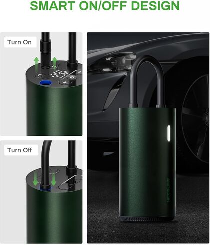 Tire Inflator Portable Air Compressor, AMPBANK AT004 Smart Air Pump for Car Tires, Auto Tire Inflator 150PSI with Pressure Gauge & LED Screen, Air Compressor for Car, Motorcycle, Bike, Ball-Green in Saudi Arabia