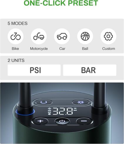 Tire Inflator Portable Air Compressor, AMPBANK AT004 Smart Air Pump for Car Tires, Auto Tire Inflator 150PSI with Pressure Gauge & LED Screen, Air Compressor for Car, Motorcycle, Bike, Ball-Green in Saudi Arabia