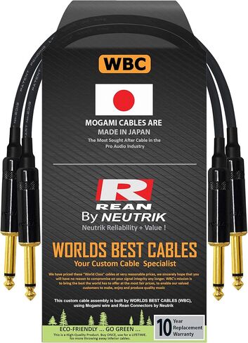 WORLDS BEST CABLES 2 Units - 6 Inch -Pedal, Effects, Patch, Guitar Instrument Cable Custom Made Made Using Mogami 2319 Wire and Neutrik-Rean NYS224BG Gold ¼ inch (6.35mm) TS Plugs in Saudi Arabia