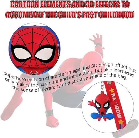 3D Superhero Backpack, Toddler Cartoon Backpack 16'' with Keychain for Boys and Girls, School Supplies School Bag Travel Bag for Kids Ages 2-8 Years Old in Saudi Arabia