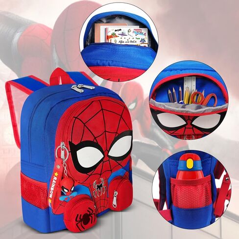 3D Superhero Backpack, Toddler Cartoon Backpack 16'' with Keychain for Boys and Girls, School Supplies School Bag Travel Bag for Kids Ages 2-8 Years Old in Saudi Arabia
