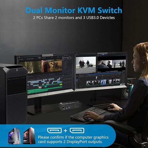 محول Displayport KVM بشاشة مزدوجة 8K@60 هرتز/4K@144 هرتز DP 1.4 USB 3.0 KVM لجهازي كمبيوتر يشاركان شاشتين و3 أجهزة USB مع ميكروفون صوتي، يدعم وضع المرآة الممتد in Kuwait