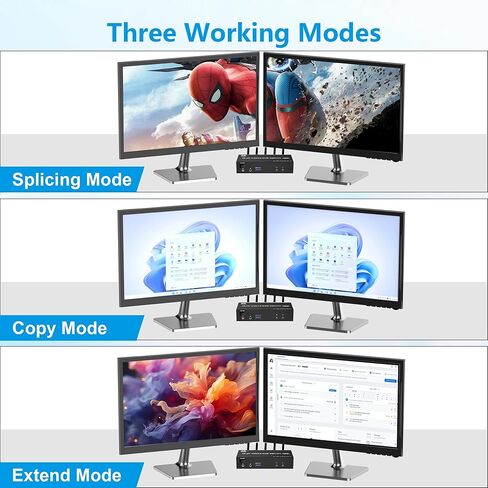 محول Displayport KVM بشاشة مزدوجة 8K@60 هرتز/4K@144 هرتز DP 1.4 USB 3.0 KVM لجهازي كمبيوتر يشاركان شاشتين و3 أجهزة USB مع ميكروفون صوتي، يدعم وضع المرآة الممتد in Kuwait