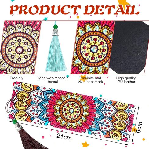 Containlol 12 Pieces 5D Rhinestone Painting Bookmark Art Beaded Rhinestone Floral Bookmark with Tassel PU Leather Bookmarks for Adults Kids DIY Craft Supplies in Saudi Arabia
