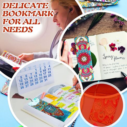 Containlol 12 Pieces 5D Rhinestone Painting Bookmark Art Beaded Rhinestone Floral Bookmark with Tassel PU Leather Bookmarks for Adults Kids DIY Craft Supplies in Saudi Arabia