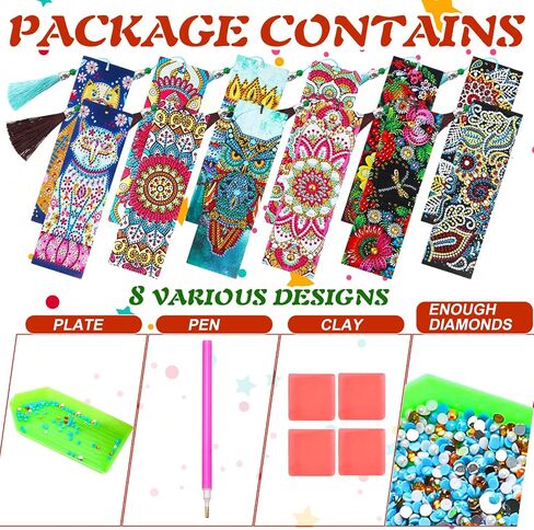 Containlol 12 Pieces 5D Rhinestone Painting Bookmark Art Beaded Rhinestone Floral Bookmark with Tassel PU Leather Bookmarks for Adults Kids DIY Craft Supplies in Saudi Arabia