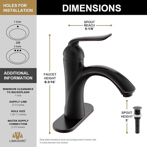 صنبور الحمام البرونزي المطلي بالزيت بمقبض واحد، لافا أودورو العتيقة البرونزية ذات الفتحة الواحدة، صنبور حوض الحمام المصقول البرونزي مع مجموعة تصريف منبثقة، تتضمن لوحة سطح السفينة، BF290-ORB in Kuwait