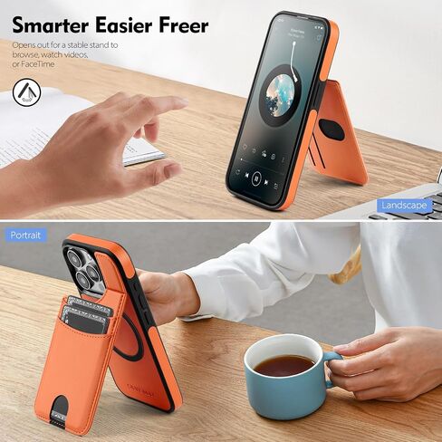 Compatible iPhone 14 Pro Max Wallet Case with Credit Card Holder【Compatible with Magsafe】 Women Men【RFID Blocking】 PU Leather flip Cover Protective case Suitable Apple 14 Pro Max,Orange in Saudi Arabia