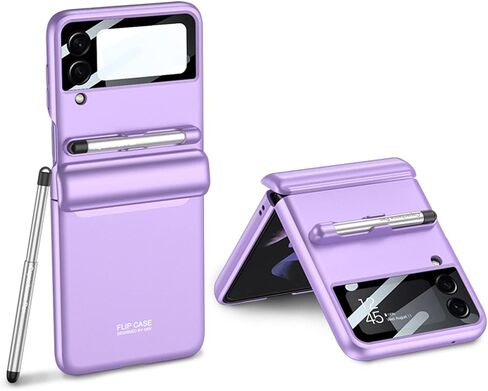 COQUE Case Galaxy Z Flip 3 Cover,Hinged Folding All-Inclusive Shell with Screen Protector with Touch Stylus with Pen Holder,Folding Phone Cover for Samsung Galaxy Z Flip 3 5G-Purple in Saudi Arabia