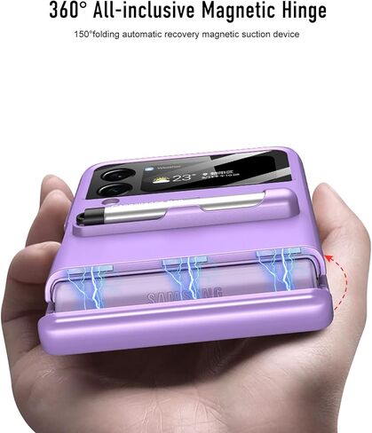 COQUE Case Galaxy Z Flip 3 Cover,Hinged Folding All-Inclusive Shell with Screen Protector with Touch Stylus with Pen Holder,Folding Phone Cover for Samsung Galaxy Z Flip 3 5G-Purple in Saudi Arabia