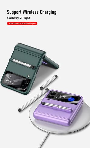 COQUE Case Galaxy Z Flip 3 Cover,Hinged Folding All-Inclusive Shell with Screen Protector with Touch Stylus with Pen Holder,Folding Phone Cover for Samsung Galaxy Z Flip 3 5G-Purple in Saudi Arabia