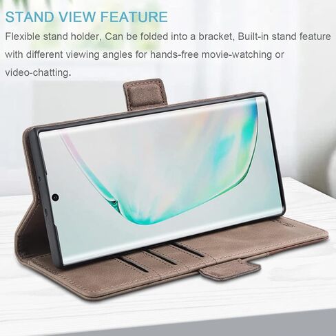 KEZiHOME Samsung Galaxy Note 10+ Plus Case, Genuine Leather Note 10 Plus 5G Wallet Case RFID Blocking Credit Card Slot Flip Magnetic Stand Case Compatible with Galaxy Note 10Plus (Black/Brown) in Saudi Arabia