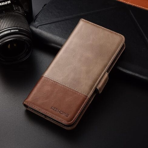 KEZiHOME Samsung Galaxy Note 10+ Plus Case, Genuine Leather Note 10 Plus 5G Wallet Case RFID Blocking Credit Card Slot Flip Magnetic Stand Case Compatible with Galaxy Note 10Plus (Black/Brown) in Saudi Arabia