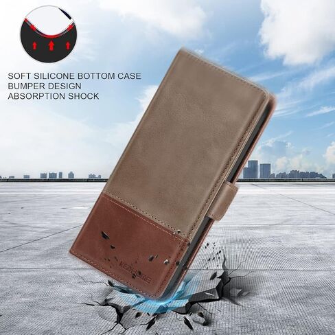 KEZiHOME Samsung Galaxy Note 10+ Plus Case, Genuine Leather Note 10 Plus 5G Wallet Case RFID Blocking Credit Card Slot Flip Magnetic Stand Case Compatible with Galaxy Note 10Plus (Black/Brown) in Saudi Arabia