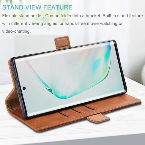 KEZiHOME for Samsung Galaxy Note 10+ Plus Case, Genuine Leather Note 10 Plus 5G Wallet Case RFID Blocking Credit Card Slot Flip Magnetic Stand Case Compatible with Galaxy Note 10Plus (Khaki/Brown) in Kuwait