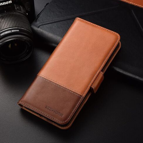 KEZiHOME for Samsung Galaxy Note 10+ Plus Case, Genuine Leather Note 10 Plus 5G Wallet Case RFID Blocking Credit Card Slot Flip Magnetic Stand Case Compatible with Galaxy Note 10Plus (Khaki/Brown) in Kuwait