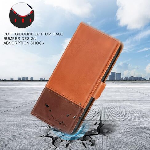KEZiHOME for Samsung Galaxy Note 10+ Plus Case, Genuine Leather Note 10 Plus 5G Wallet Case RFID Blocking Credit Card Slot Flip Magnetic Stand Case Compatible with Galaxy Note 10Plus (Khaki/Brown) in Kuwait