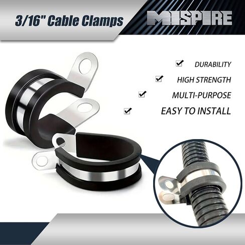 100 Pack 3/16 inch Cable Clamps, MISPIRE Stainless Steel Hose Pipe Clamps, Automotive Wire Rubber Insulated Clamps, Metal Clamps for Tube, Pipe and Wire Cord Installation in Saudi Arabia