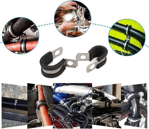 100 Pack 3/16 inch Cable Clamps, MISPIRE Stainless Steel Hose Pipe Clamps, Automotive Wire Rubber Insulated Clamps, Metal Clamps for Tube, Pipe and Wire Cord Installation in Saudi Arabia