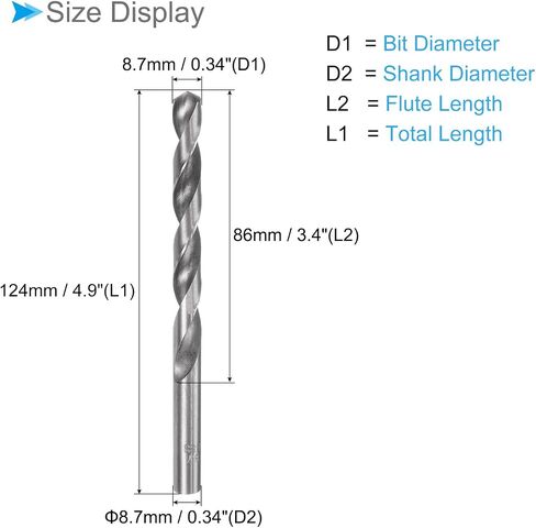 Twist Drill Bits, 0.34" Dia 4.9" Length, High Speed Steel Gray Straight Shank Drilling Bit - (Applications: for Steel Drilling) in Saudi Arabia