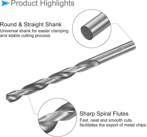 Twist Drill Bits, 0.34" Dia 4.9" Length, High Speed Steel Gray Straight Shank Drilling Bit - (Applications: for Steel Drilling) in Saudi Arabia