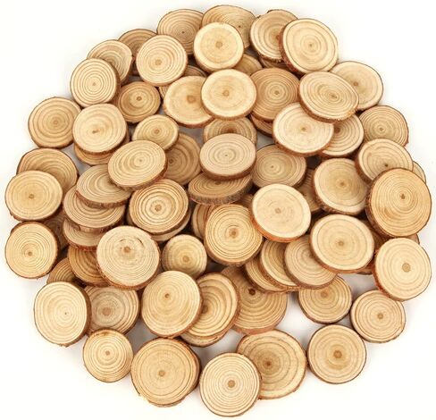 200 قطعة من شرائح الخشب الطبيعي للحرف اليدوية، 0.6-1.5 بوصة، جولات خشبية صغيرة، أقراص خشبية صغيرة مع لحاء للحرف الخشبية، زينة الزفاف DIY in Kuwait