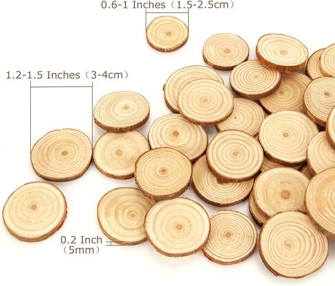 200 قطعة من شرائح الخشب الطبيعي للحرف اليدوية، 0.6-1.5 بوصة، جولات خشبية صغيرة، أقراص خشبية صغيرة مع لحاء للحرف الخشبية، زينة الزفاف DIY in Kuwait