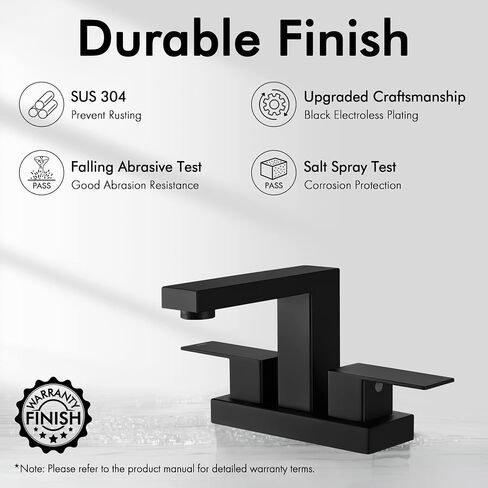 KES Black Bathroom Faucet 4-Inch Centerset, Modern Bathroom Sink Faucet with Supply Lines, SUS304 Stainless Steel, L4150LFF12-BK in Saudi Arabia