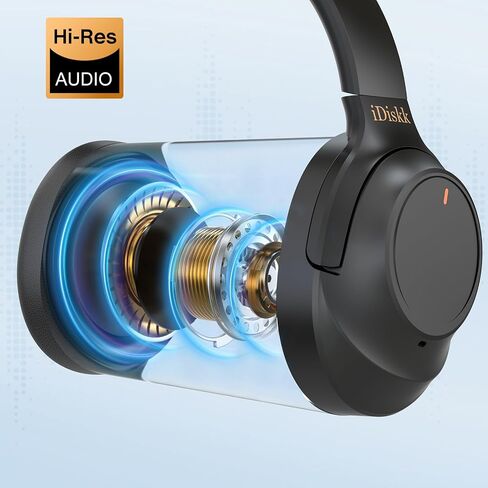 iDiskk E11 Hybrid Active Noise Cancelling Bluetooth Headphones,Over Ear Wireless Headphones Noise Cancelling with Deep Bass,60H Playtime,Hi-Res Audio Wireless Headsets for commuting, trips (Black) in Saudi Arabia