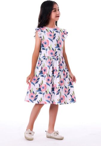 LUOUSE Girls Elegant Ruffle Sleeve Stretchy Causal Flower Dresses 4-12 T in Saudi Arabia