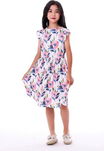 LUOUSE Girls Elegant Ruffle Sleeve Stretchy Causal Flower Dresses 4-12 T in Saudi Arabia