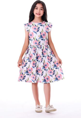 LUOUSE Girls Elegant Ruffle Sleeve Stretchy Causal Flower Dresses 4-12 T in Saudi Arabia