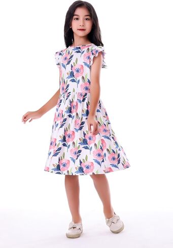 LUOUSE Girls Elegant Ruffle Sleeve Stretchy Causal Flower Dresses 4-12 T in Saudi Arabia