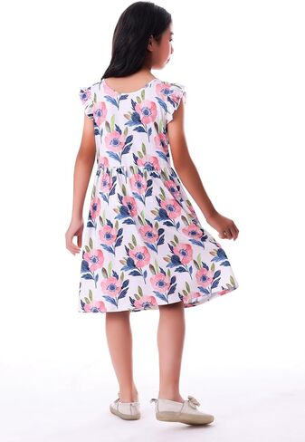 LUOUSE Girls Elegant Ruffle Sleeve Stretchy Causal Flower Dresses 4-12 T in Saudi Arabia