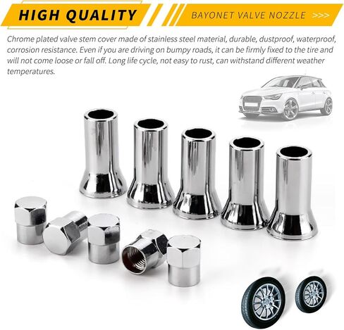 10 PCS Automotive TR413AC Bayonet Valve Stem, Universal TPMS Tubeless Leakproof Valve Stem Kit (Silver) in Saudi Arabia