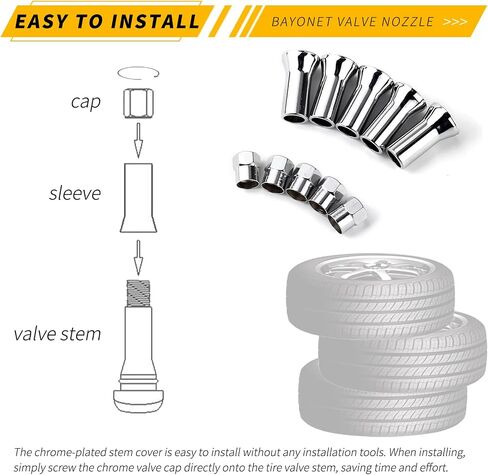 10 PCS Automotive TR413AC Bayonet Valve Stem, Universal TPMS Tubeless Leakproof Valve Stem Kit (Silver) in Saudi Arabia
