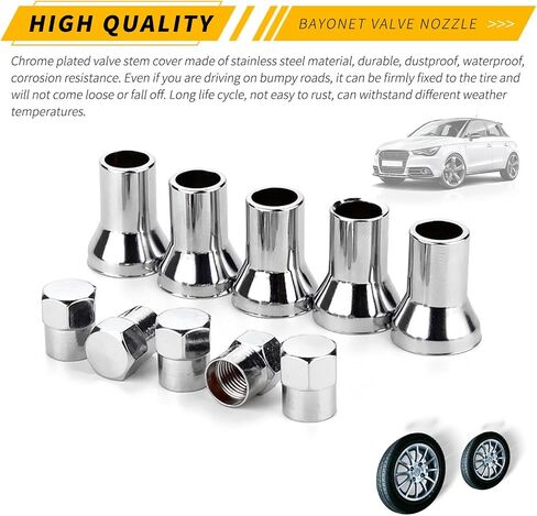 10 PCS Automotive TR413AC Bayonet Valve Stem, Universal TPMS Tubeless Leakproof Valve Stem Kit (Silver) in Saudi Arabia
