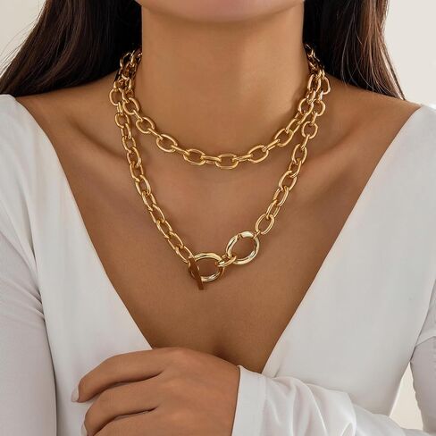 Chunky Gold Necklace Gold Layered Necklaces for Women Chunky Chain Necklace Stackable Choker Necklaces Pendant Paperclip Pendant Necklaces for Woman in Saudi Arabia