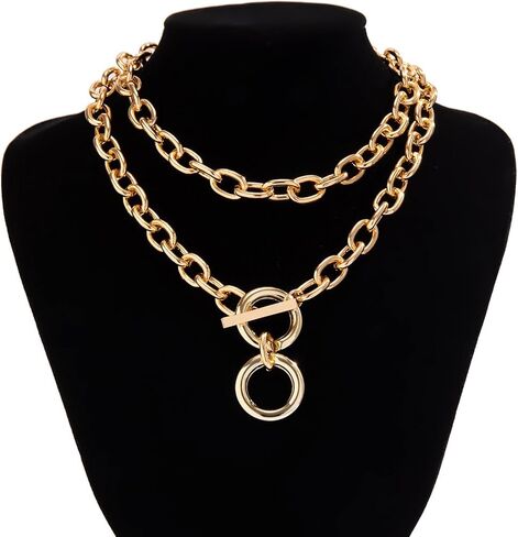 Chunky Gold Necklace Gold Layered Necklaces for Women Chunky Chain Necklace Stackable Choker Necklaces Pendant Paperclip Pendant Necklaces for Woman in Saudi Arabia