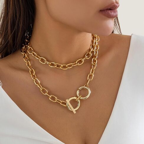 Chunky Gold Necklace Gold Layered Necklaces for Women Chunky Chain Necklace Stackable Choker Necklaces Pendant Paperclip Pendant Necklaces for Woman in Saudi Arabia