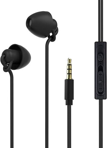Sleeping Earbud Headphones - Ultra Flexible Silicon Earplugs Noise Cancelling Wired Sleep Earphones with Microphone for Sleeping, Insomnia, Snoring, Air Travel, Relaxation, ASMR (Black) in Saudi Arabia