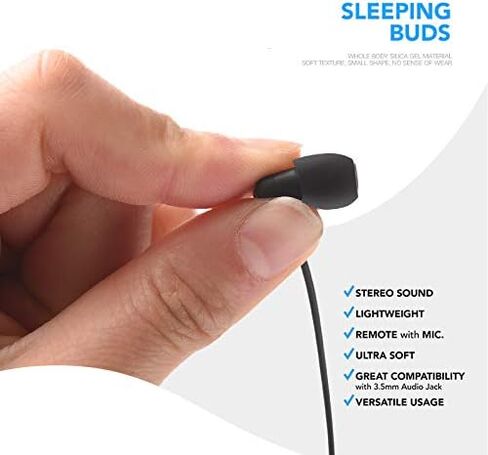 Sleeping Earbud Headphones - Ultra Flexible Silicon Earplugs Noise Cancelling Wired Sleep Earphones with Microphone for Sleeping, Insomnia, Snoring, Air Travel, Relaxation, ASMR (Black) in Saudi Arabia