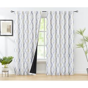 Blue White Full Blackout Curtains for Living Room, Moroccan Print Window Drapes for Bedroom, Rod Pocket Energy Saving Window Covering, Contrast Quatrefoil Window Treatments 50x84 Blue/Gray Back tab